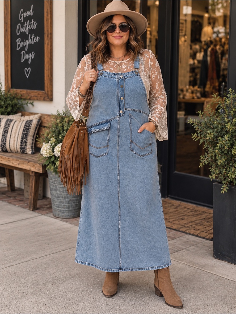 Denim Overall Dress – Boho Western Style